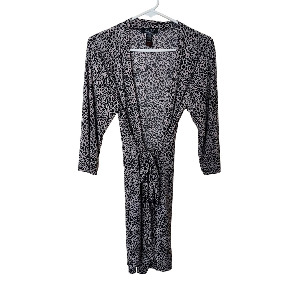 Rene Rofe Sleepwear Leopard Animal Print Robe Black Gray Pink Slinky Short Med